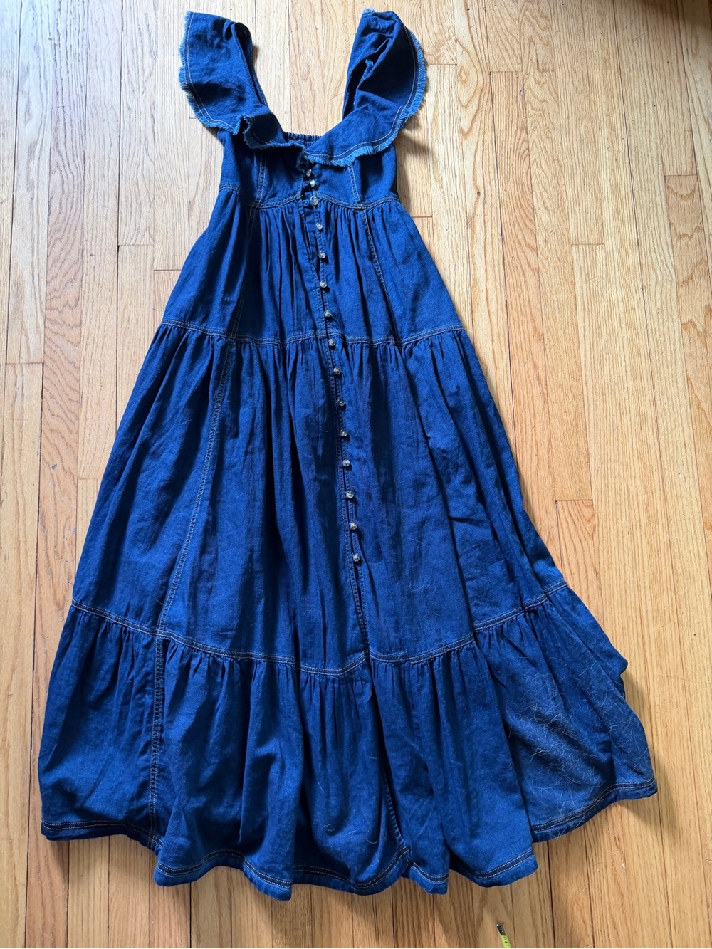 Pilcro Dark Blue Denim Button-Front Tiered Sundress
